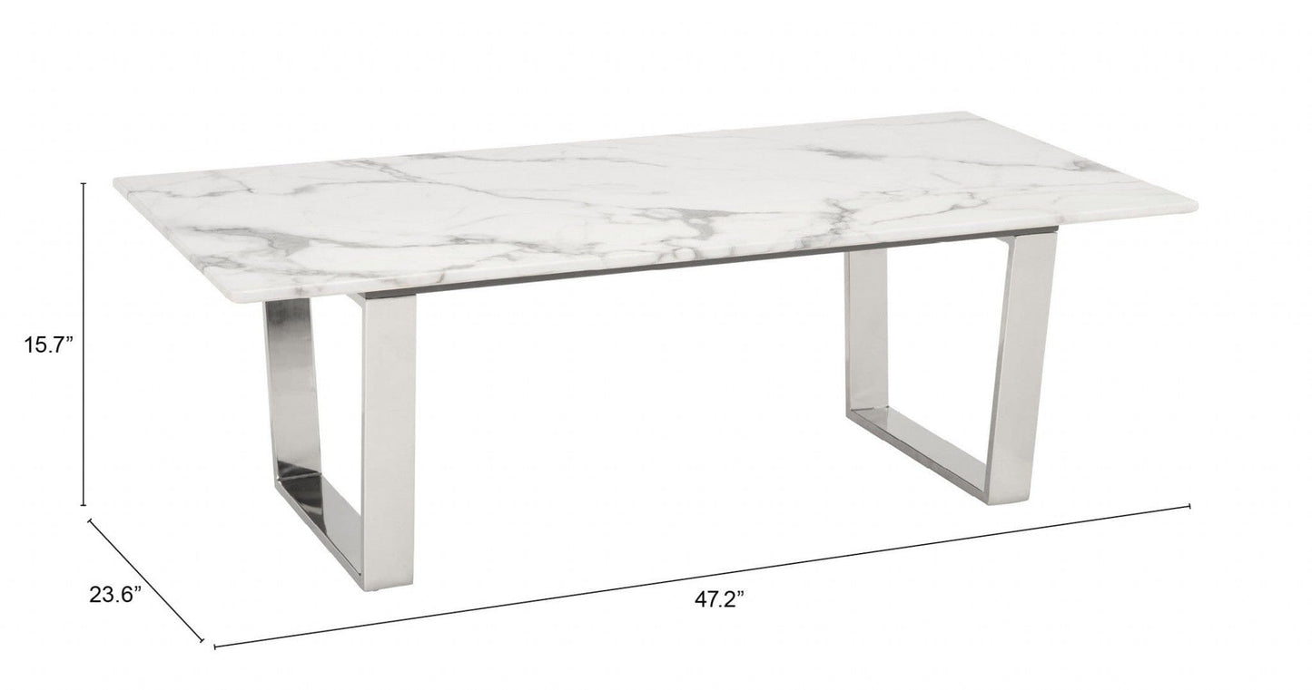 Designer's Choice White Faux Marble and Steel Coffee Table