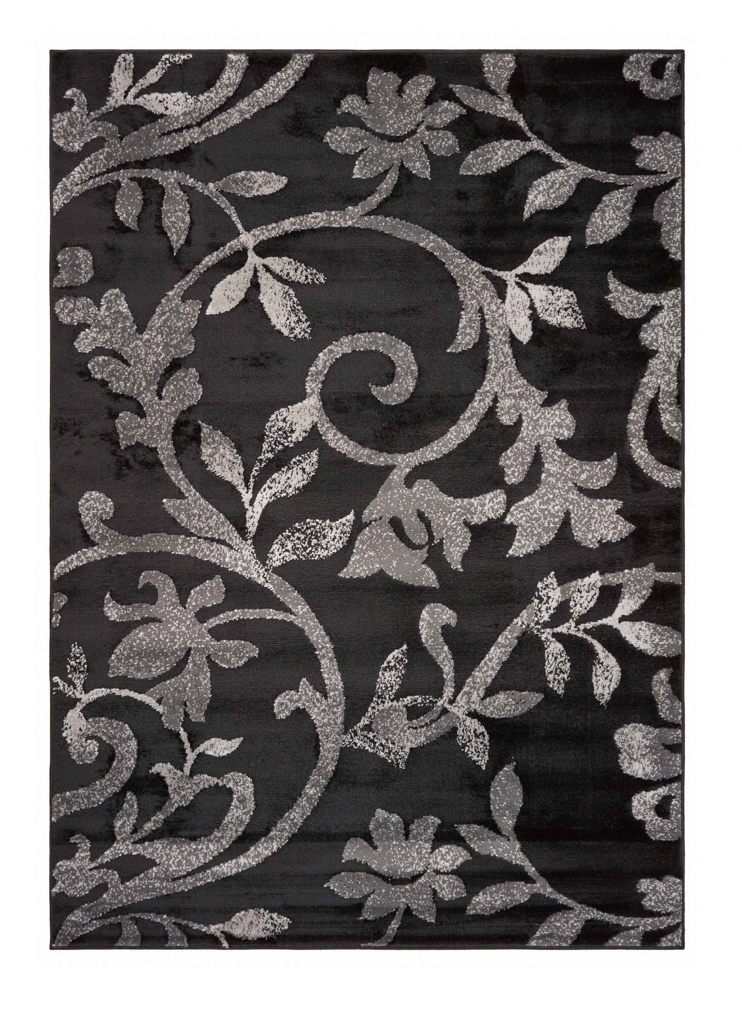 5’ x 7’ Black Filigree Vines Area Rug