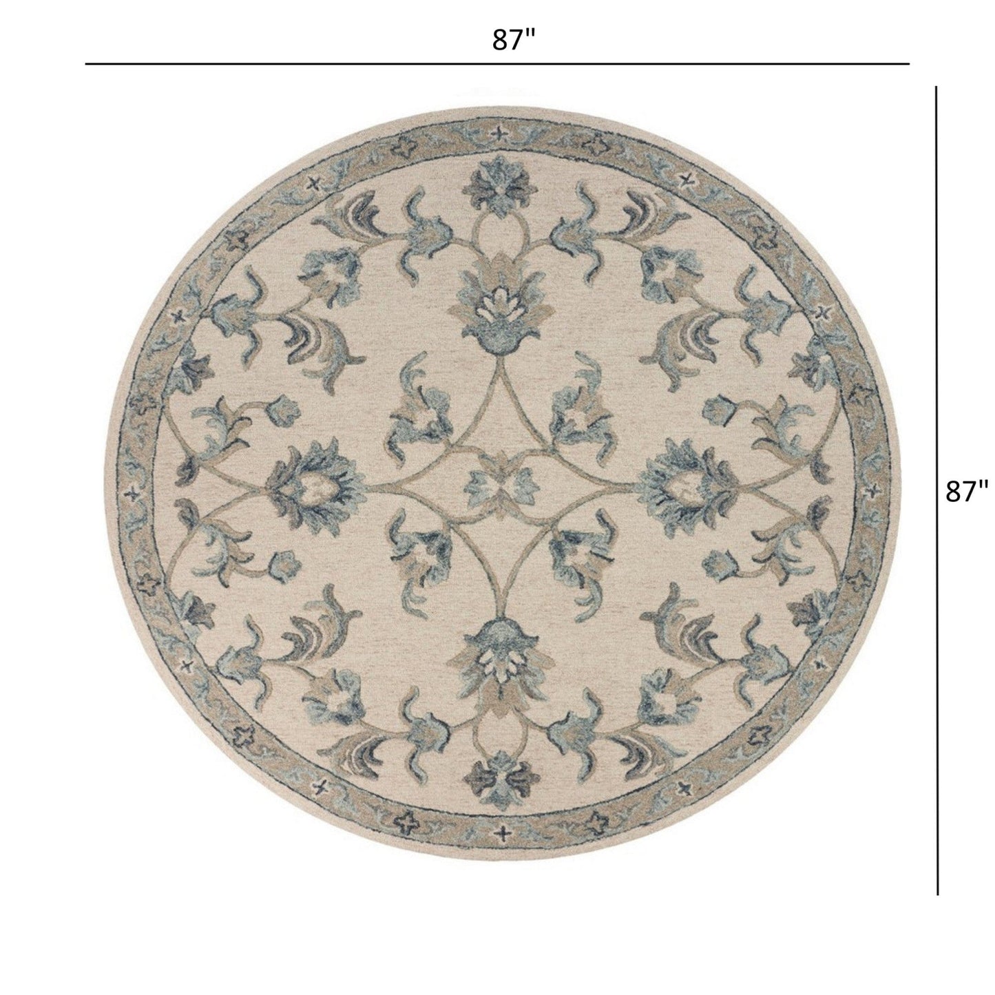 5’ Round Beige and Blue Filigree Area Rug