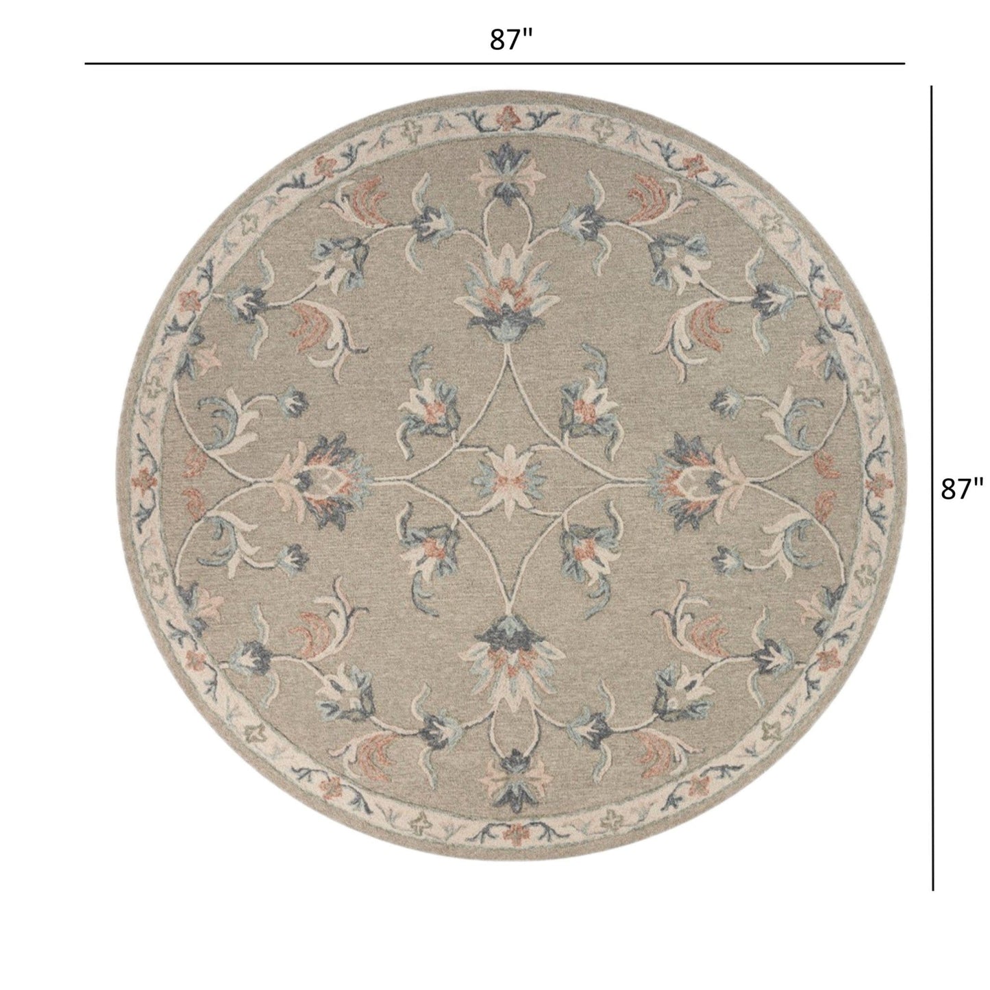 5’ Round Sage and Cream Filigree Area Rug