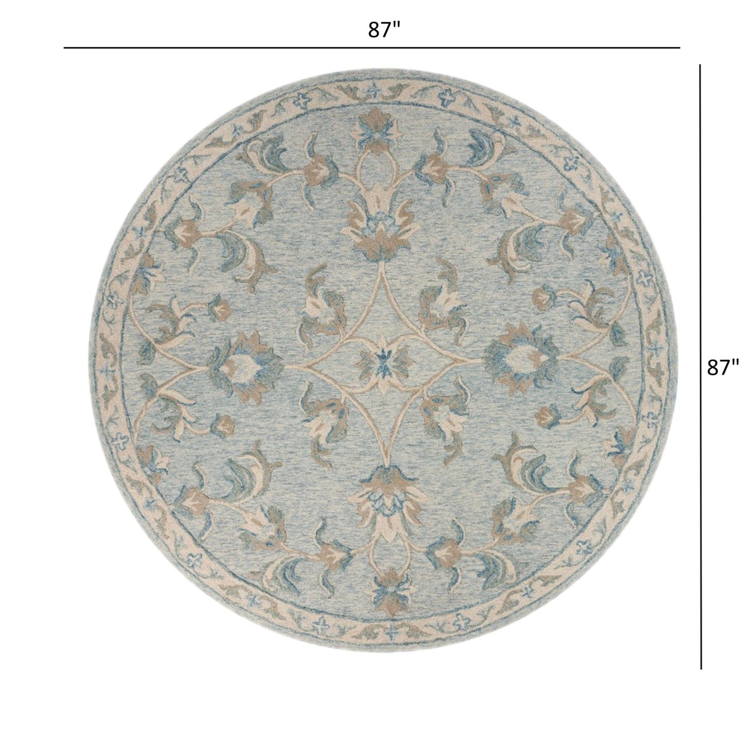 5’ Round Blue and Cream Filigree Area Rug