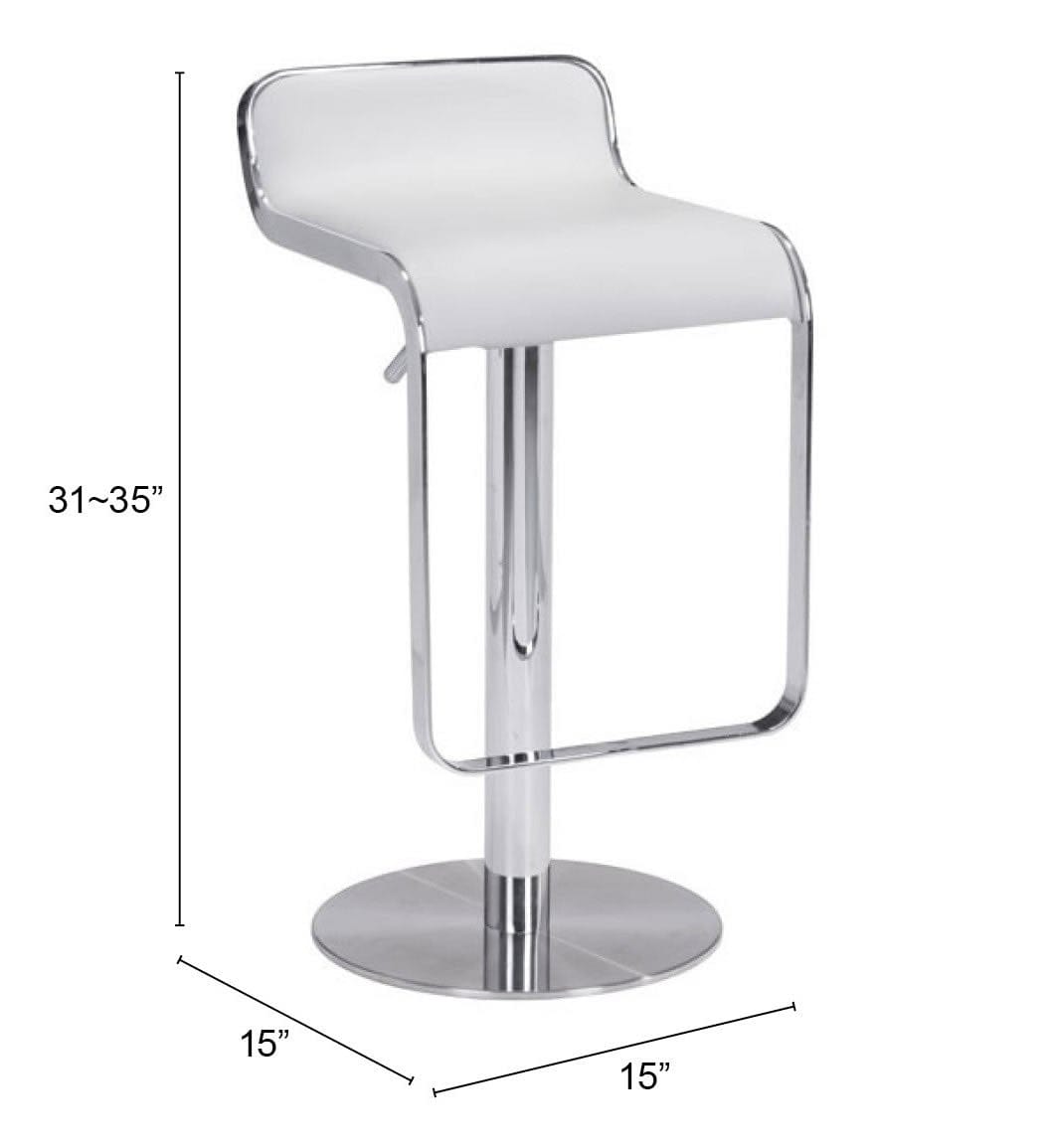 Modern White Faux Leather and Chrome Adjustable Pedestal Barstool