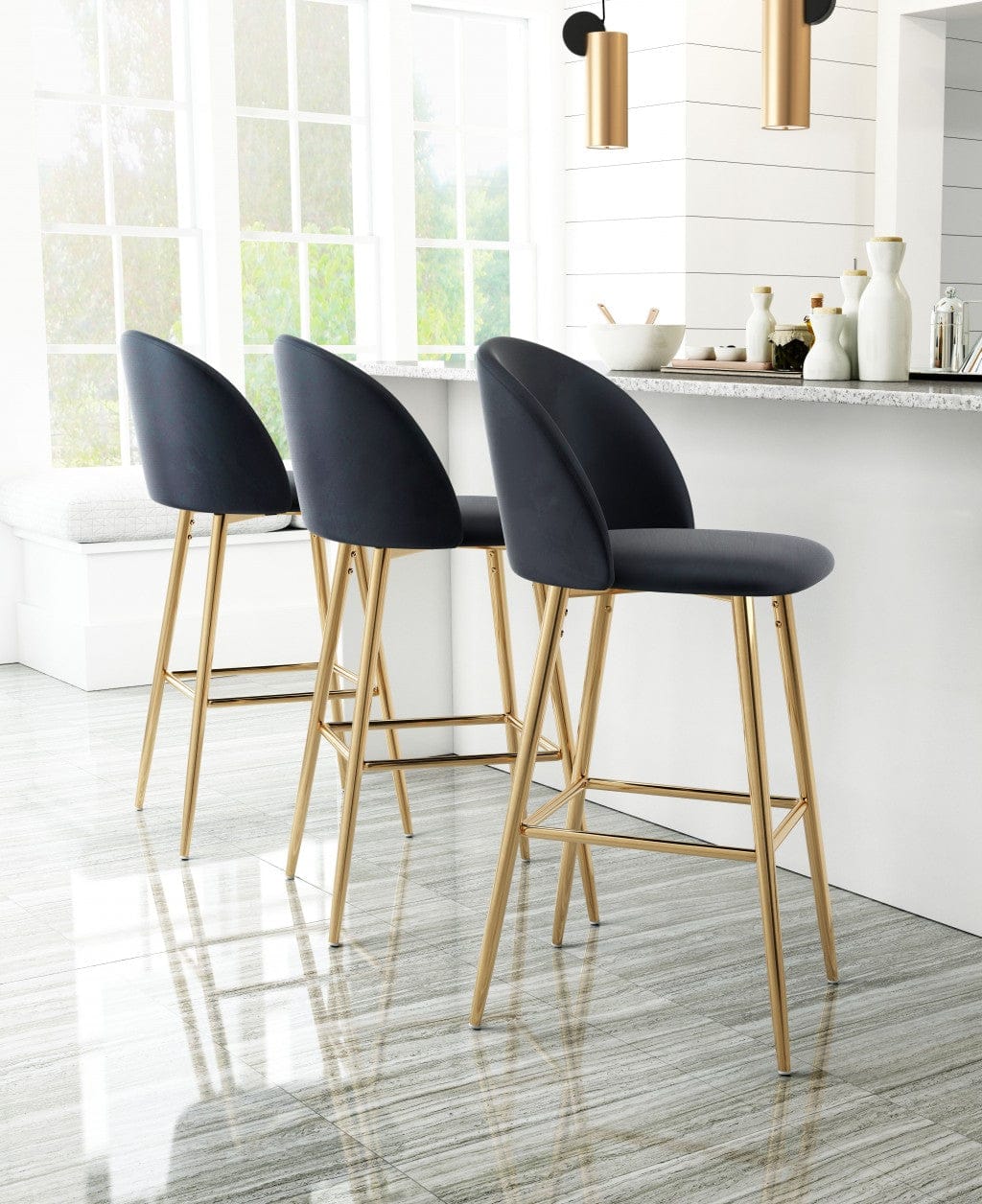 Jet Black and Gold Modern Pringle Bar Chair