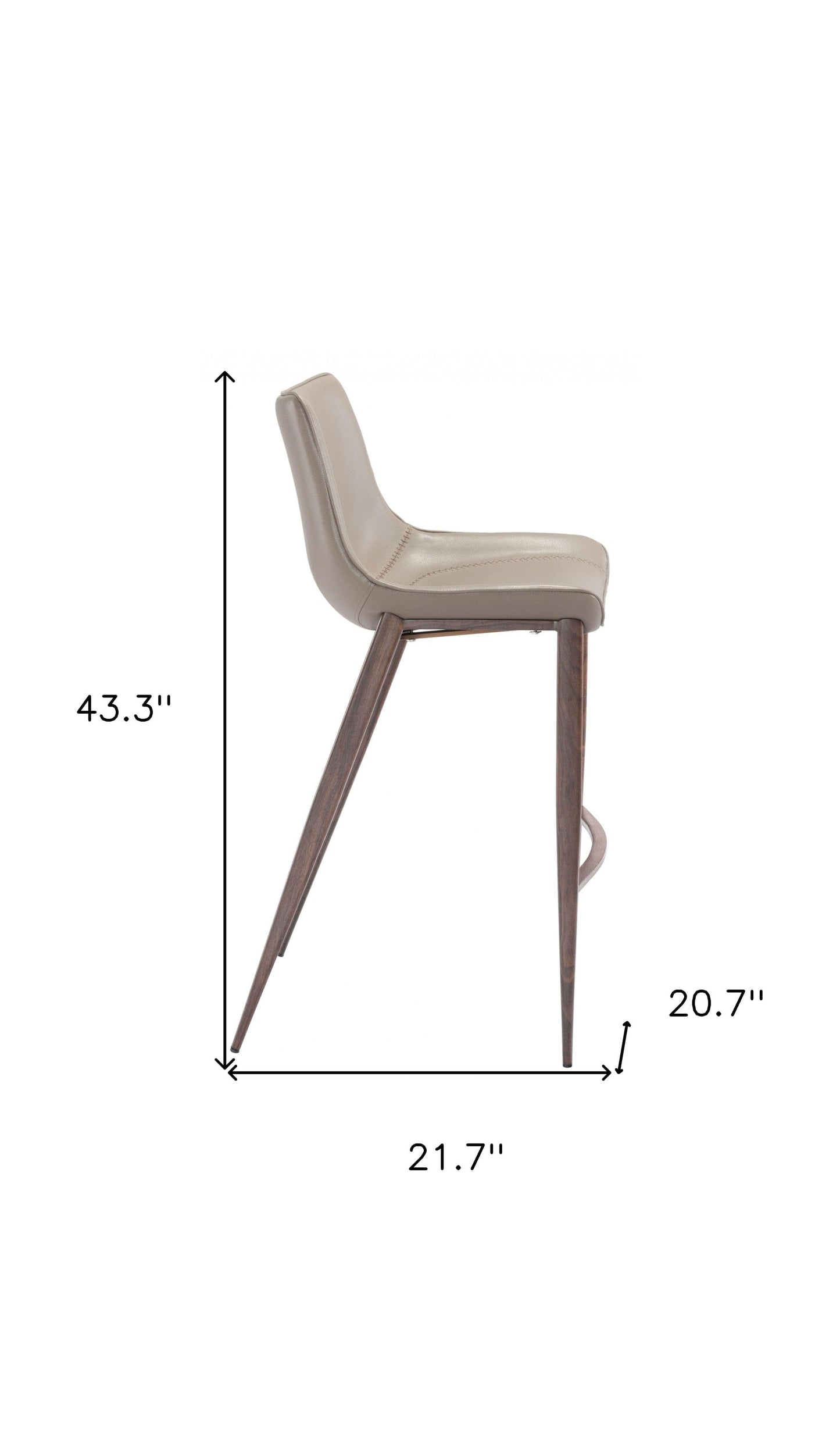 Gray Faux Leather and Dark Brown Steel Modern Stitch Bucket Bar Chairs