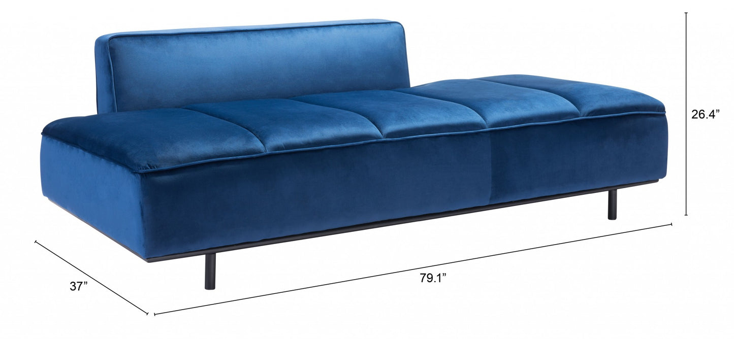 79" Blue Velvet And Black Metal Modular Sofa