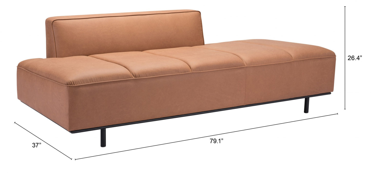 79" Camel Brown Faux Leather And Black Modular Sofa