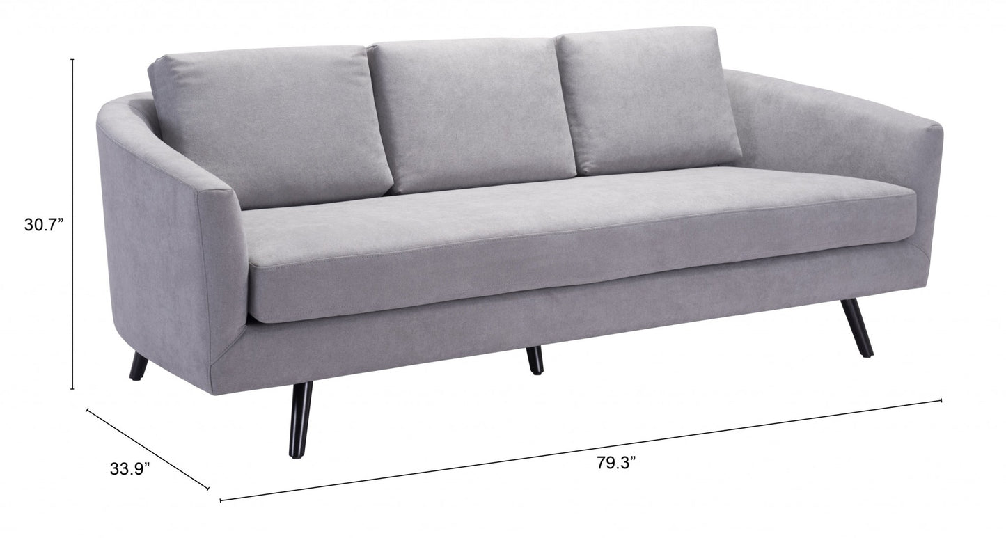 79" Gray Velvet And Black Curved Back Standard Sofa