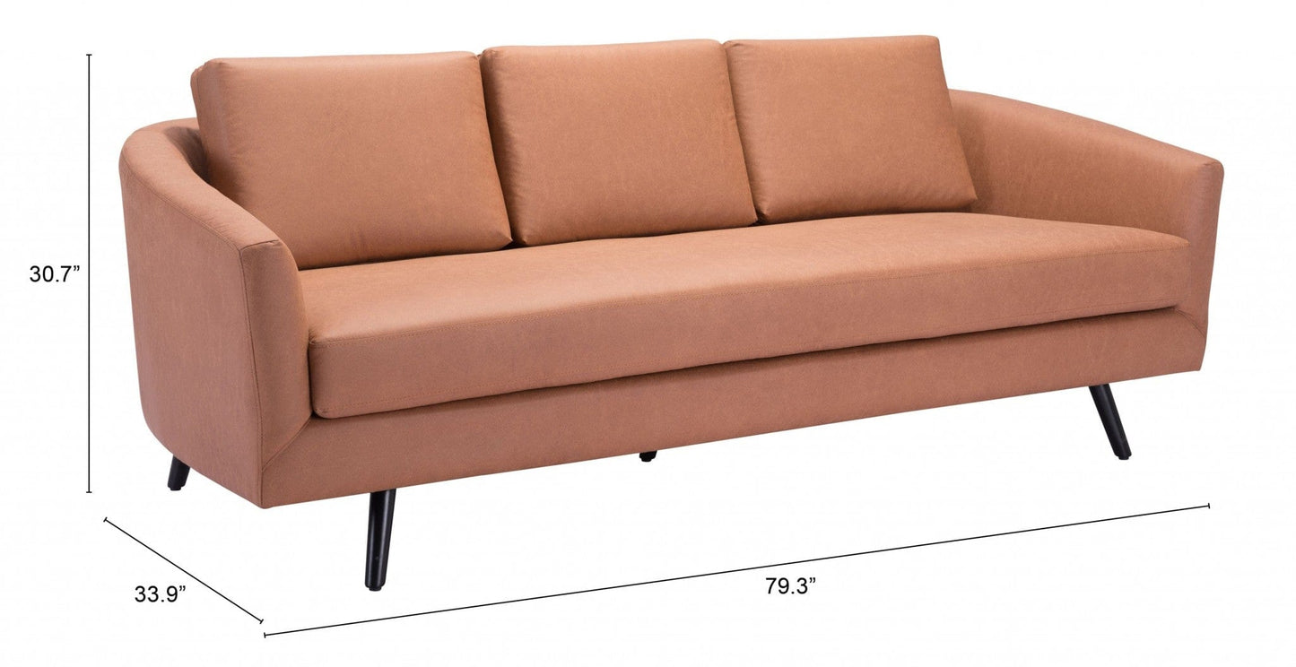 79" Brown Simplicity Faux Leather And Black Standard Sofa