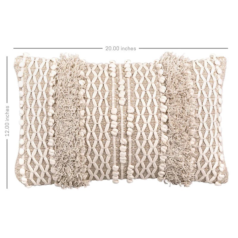 Boho Nubby Beige and White Lumbar Throw Pillow