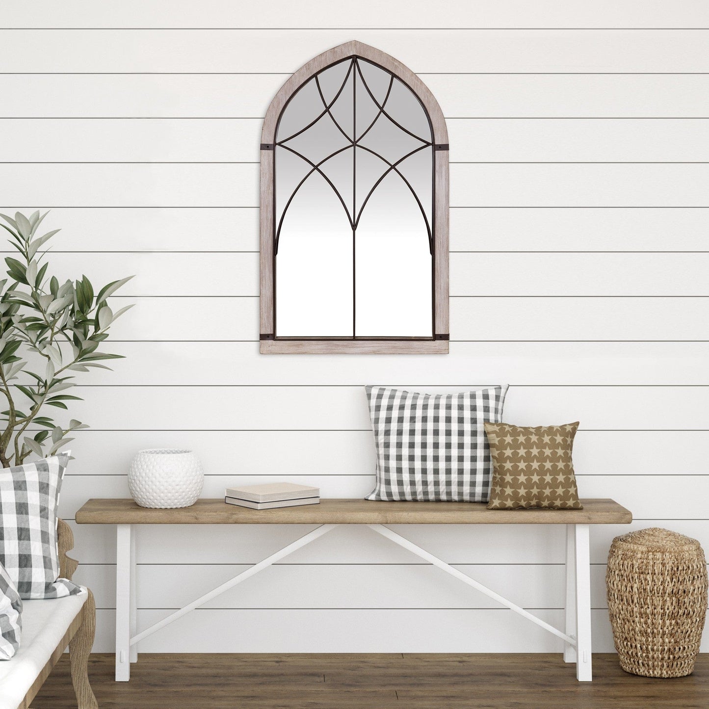 Vintage Wood and Iron Wall Mirror