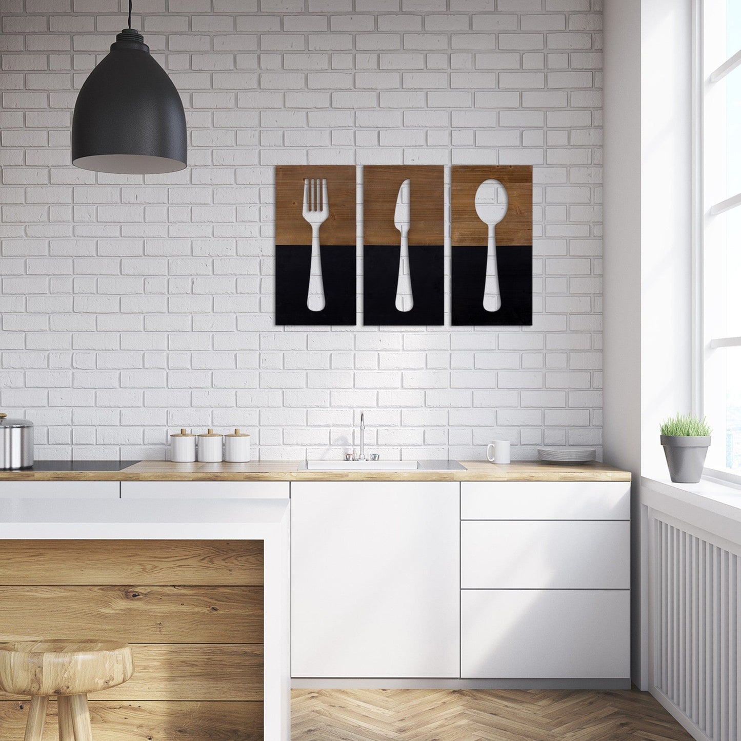 Set of Three Two Tone Kitchen Themed Wall Art