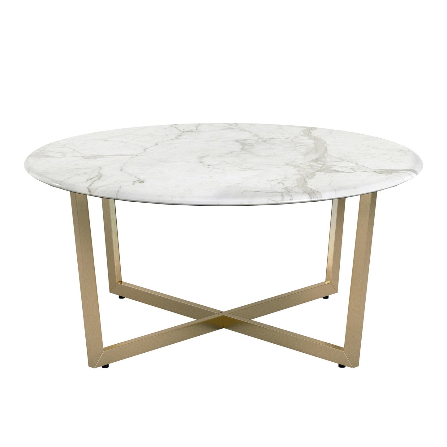White on Gold Faux Marble Round Coffee Table