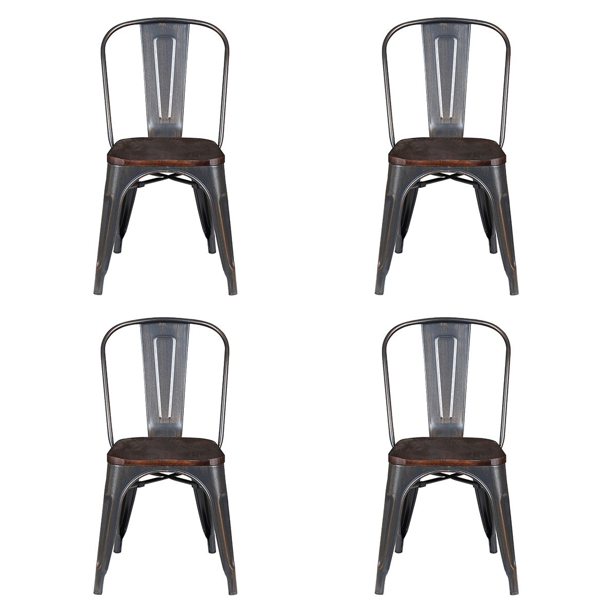 Set of Four Vintage Restaurant Black and Walnut Dining Chairs