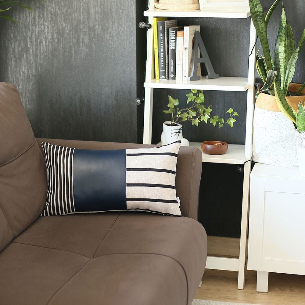 Set of 2 Navy Geometric Faux Leather Throw Pillows