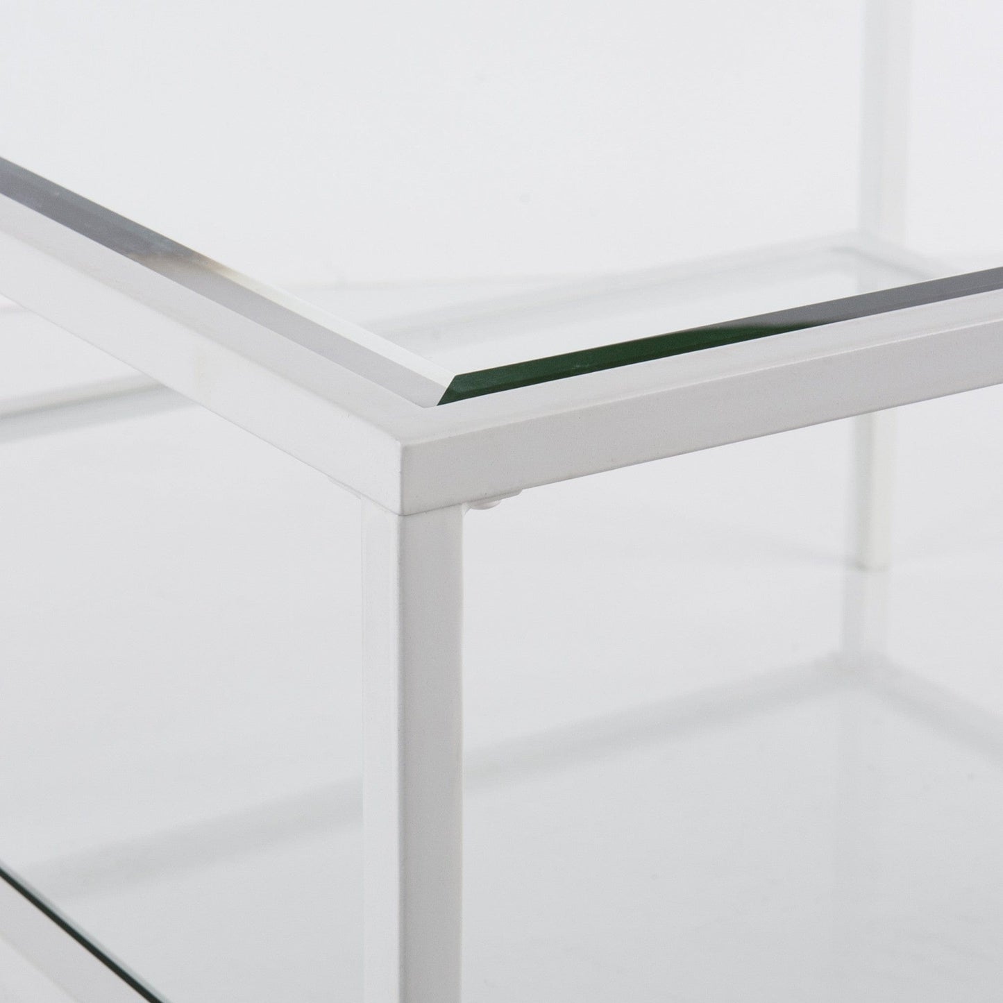 32" White Glass And Metal Square Coffee Table