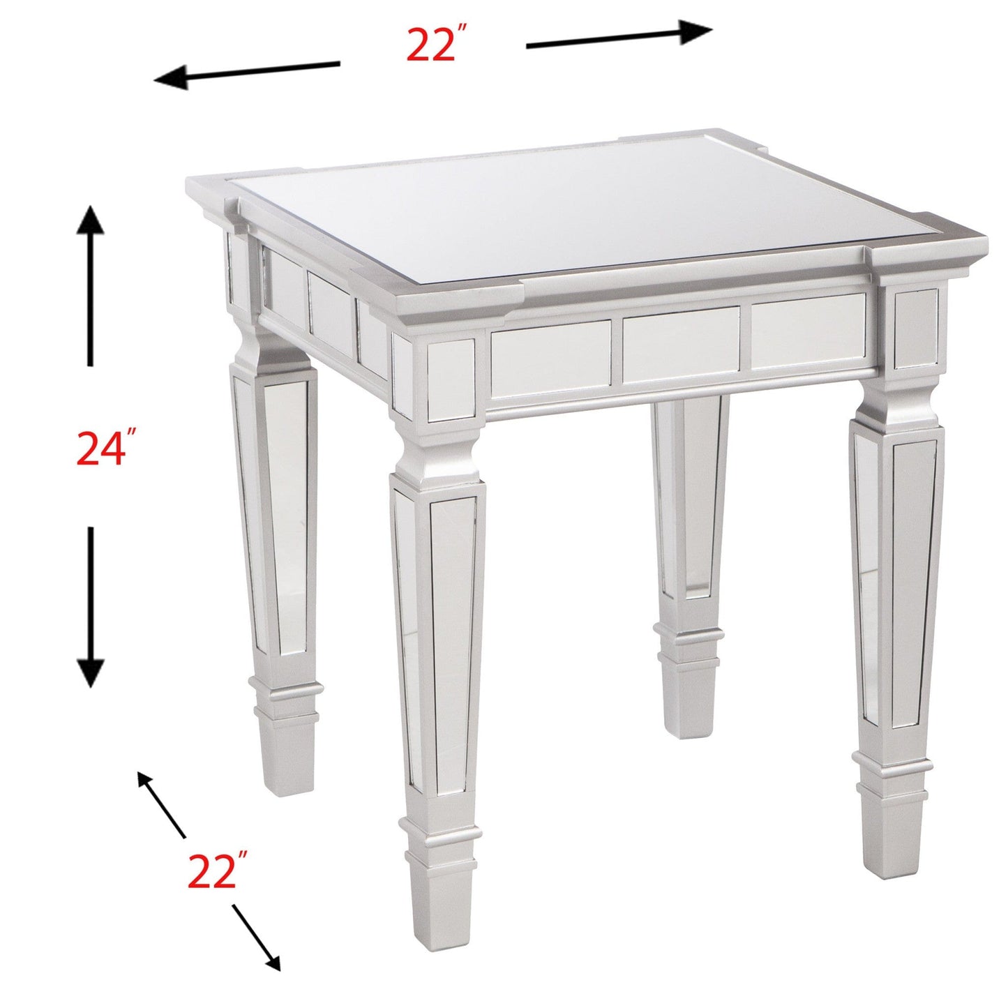 24" Silver Glass And Manufactured Wood Square Mirrored End Table