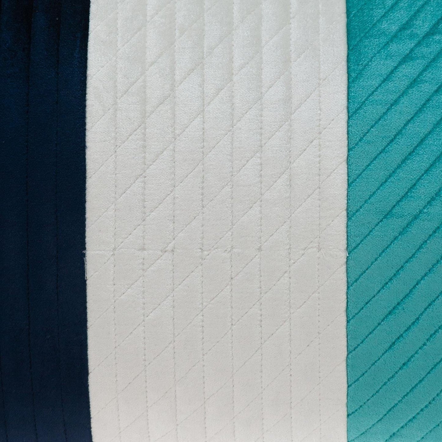 Navy Blue and Sea Blue Quilted Colorblock Velvet Lumbar Throw Pillow