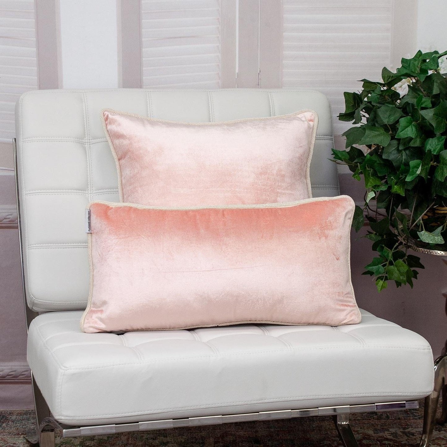 Reversible Ivory and Pink Square Velvet Throw Pillow