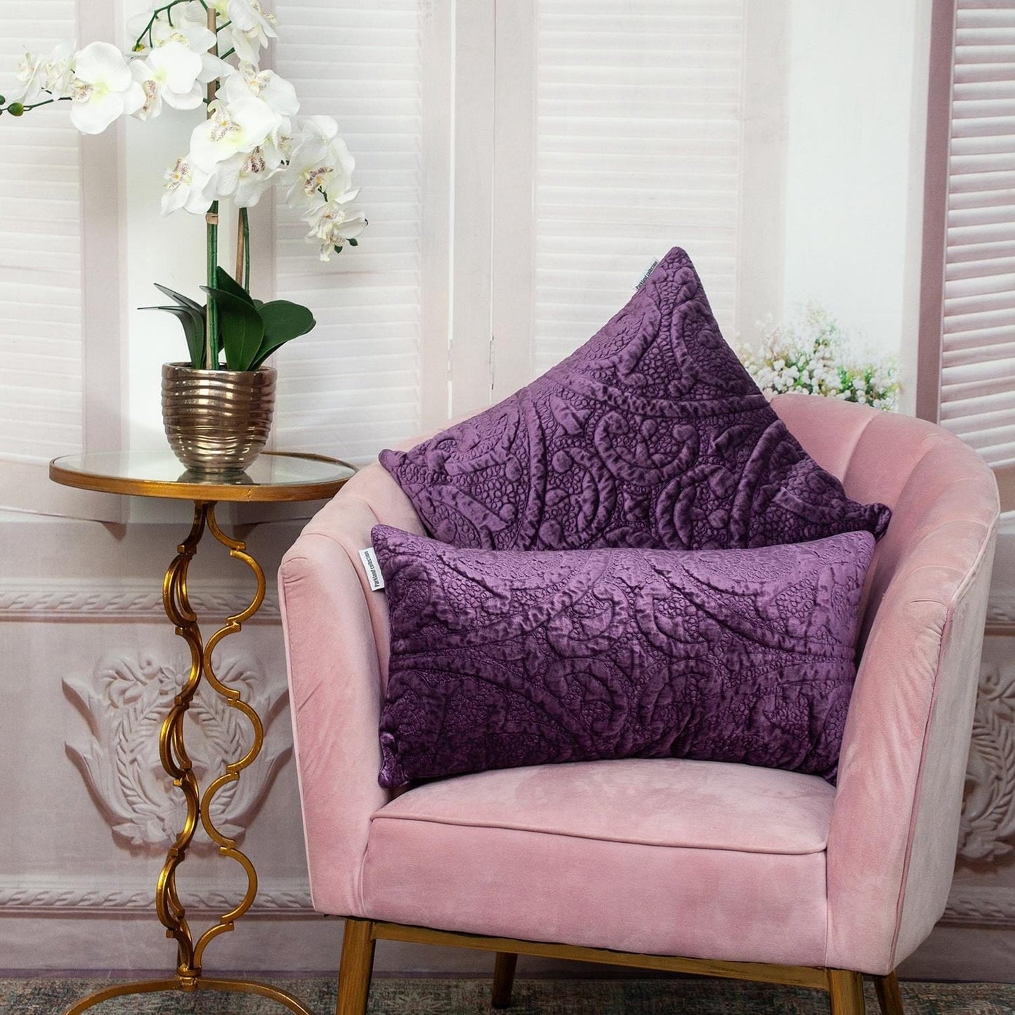 Purple Quilted Velvet Lumbar Throw Pillow