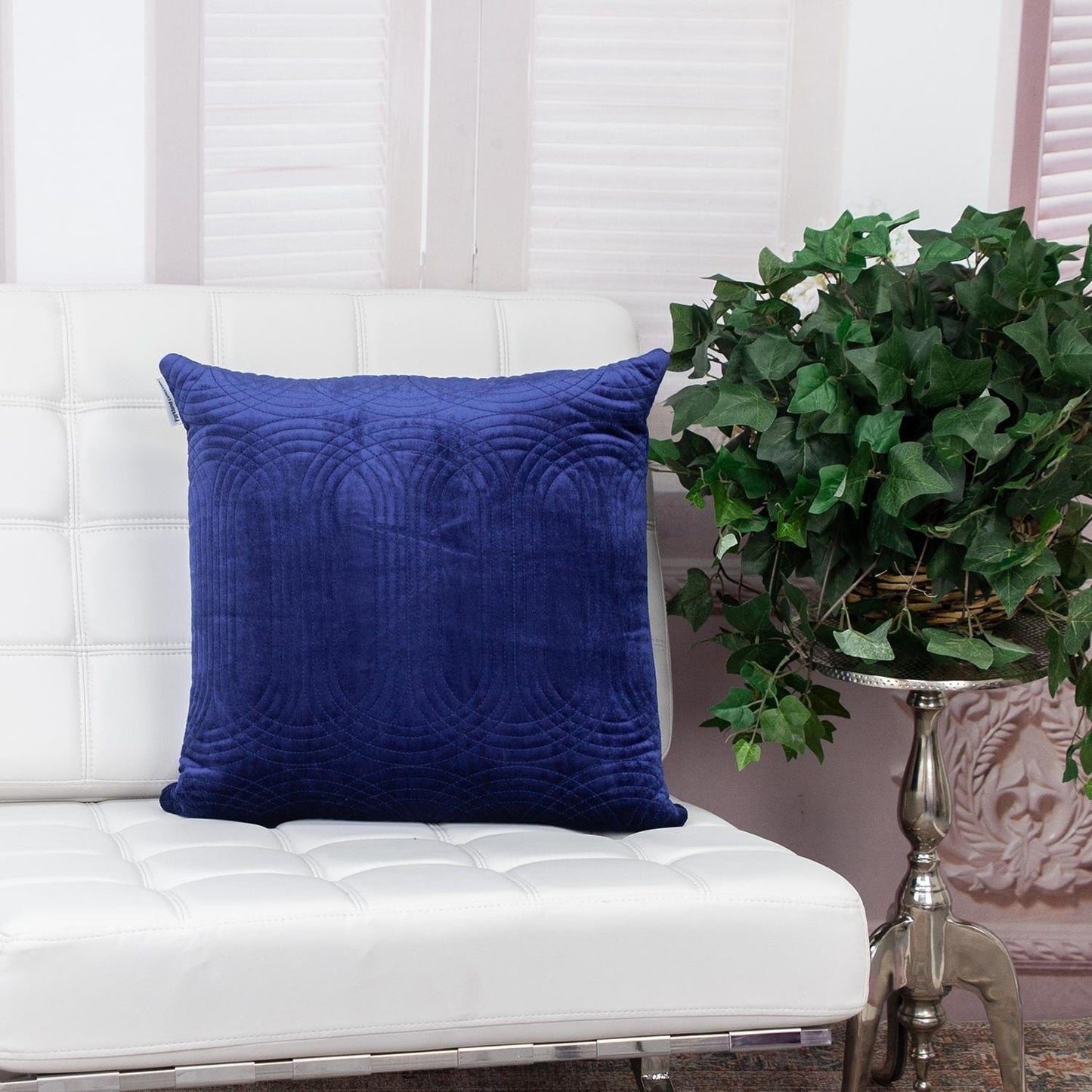 Quilted Velvet Blue Square Throw Pillow