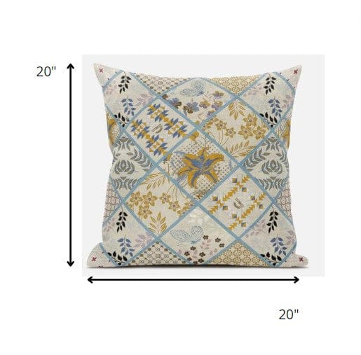 18” Gold Cream Patch Suede Throw Pillow