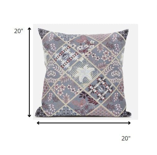 18” Gray Pink Patch Suede Throw Pillow