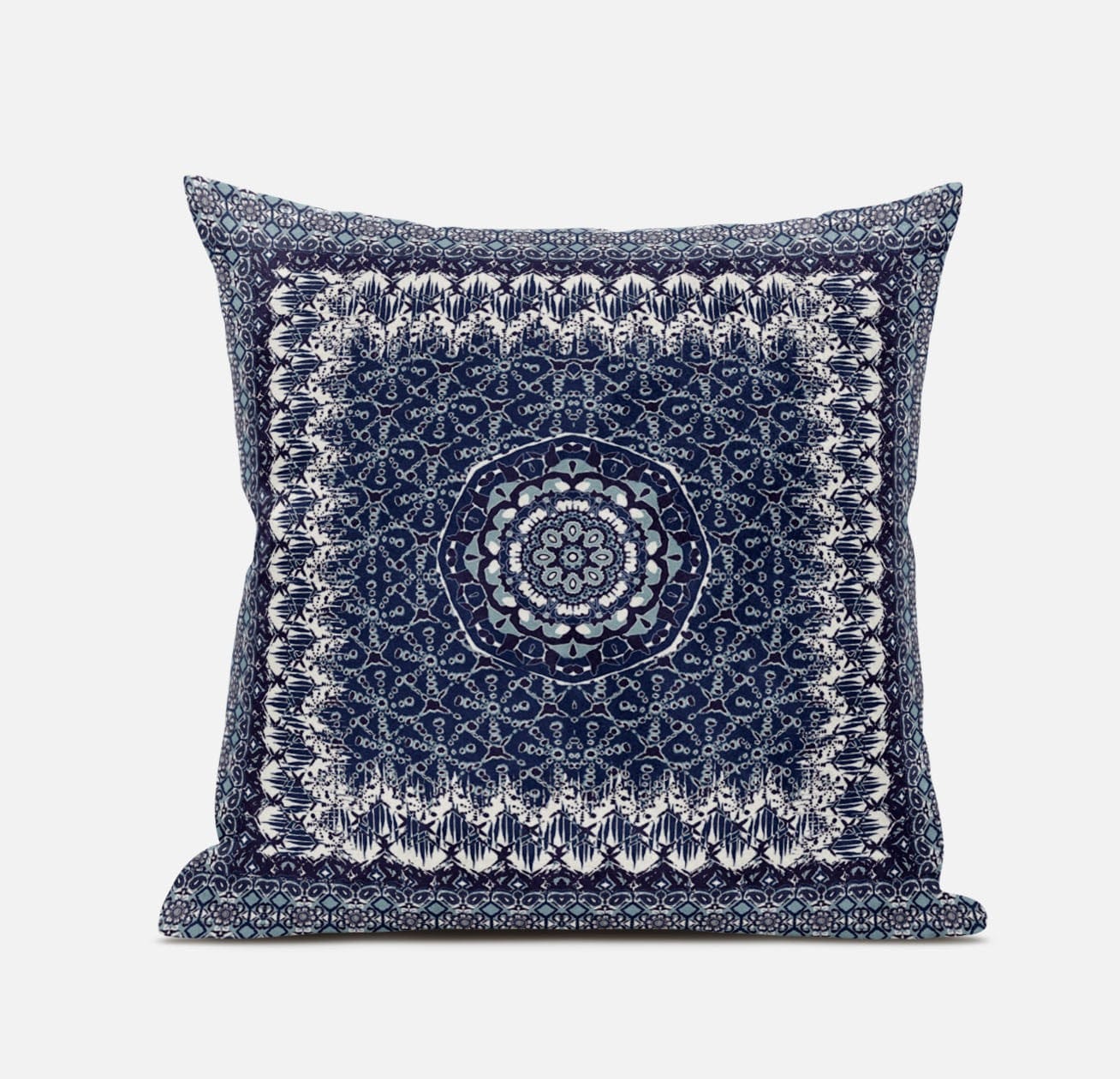 16” Indigo White Holy Floral Suede Throw Pillow