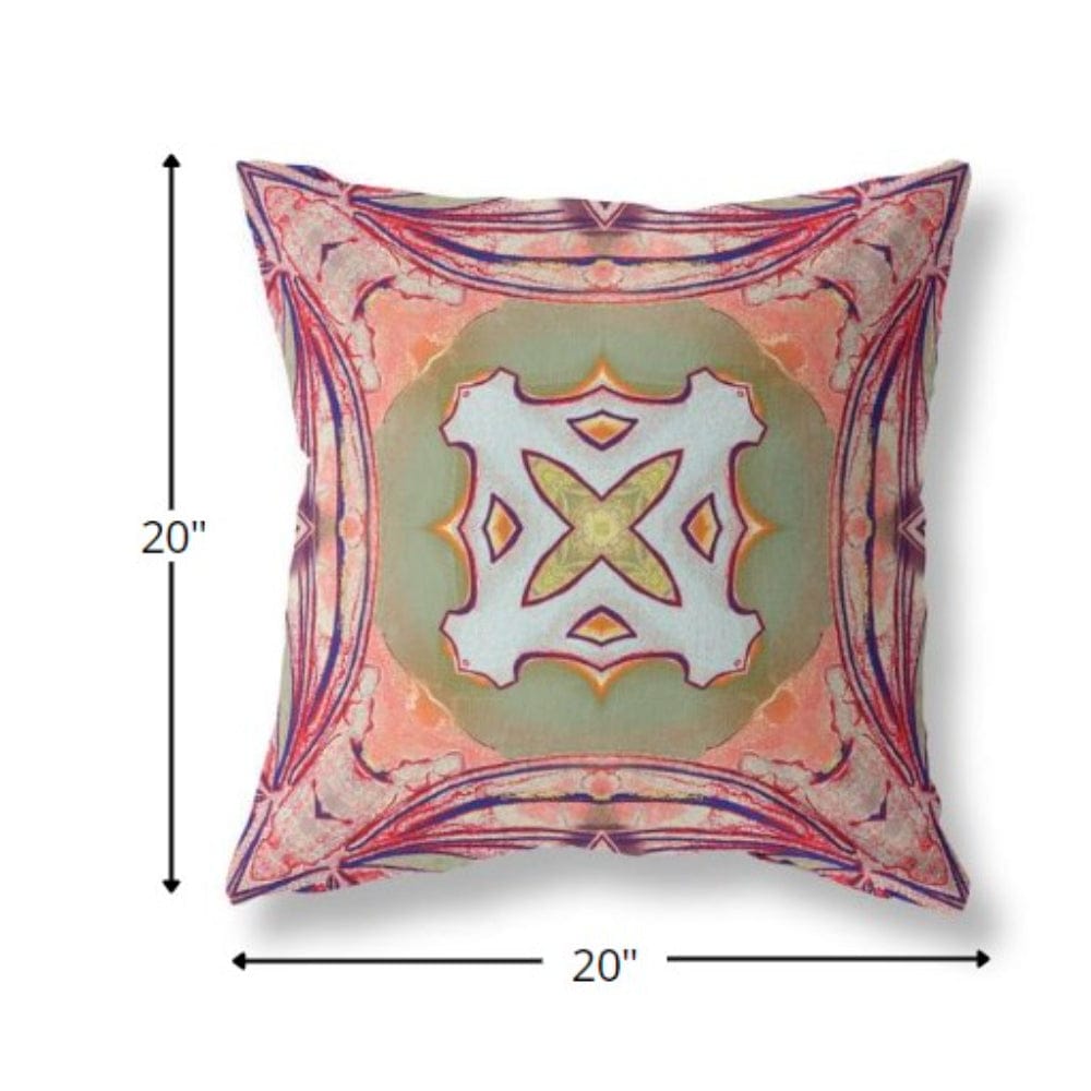 18” Magenta Green Geo Tribal Suede Throw Pillow