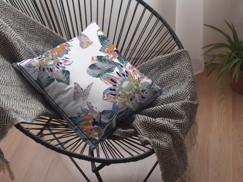 18” Pink White Butterfly Suede Throw Pillow