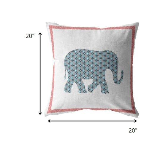 18” Blue Pink Elephant Boho Suede Throw Pillow