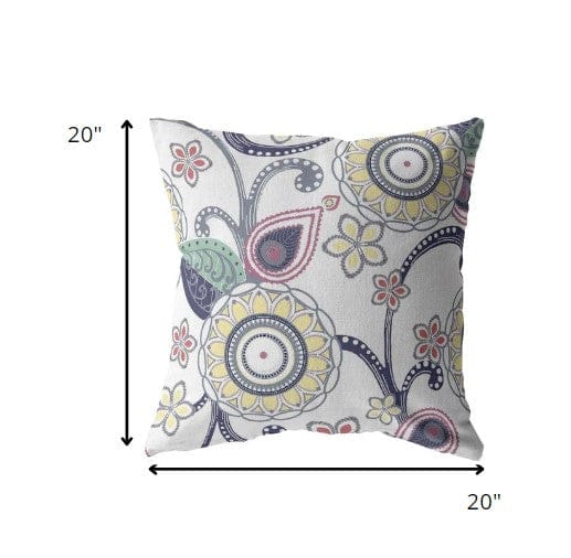 18” White Yellow Floral Suede Throw Pillow