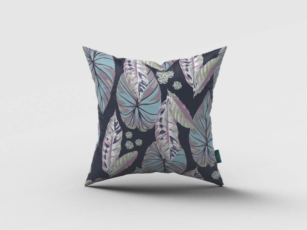 16” Blue Purple Tropical Leaf Suede Throw Pillow
