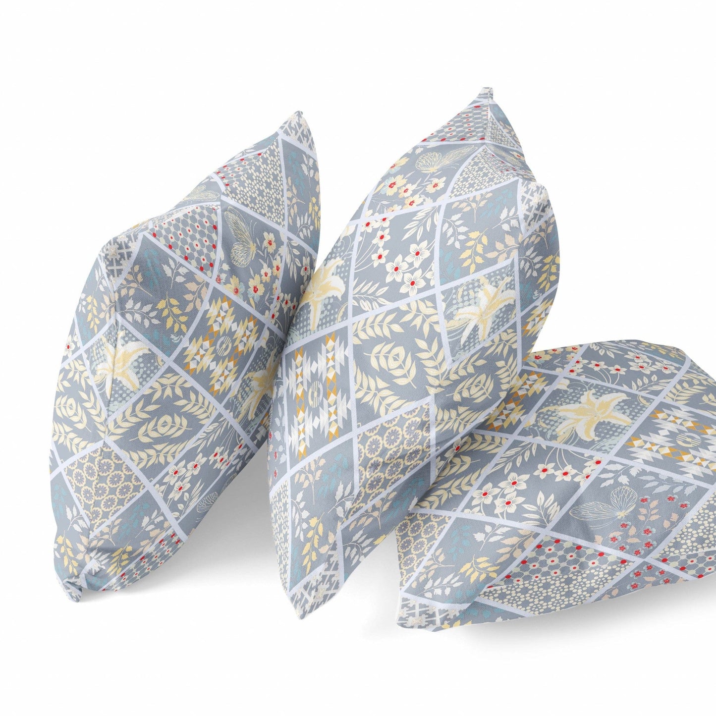 16” Gray Yellow Patch Suede Zippered Throw Pillow