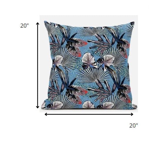 18” Black Blue Tropical Zippered Suede Throw Pillow