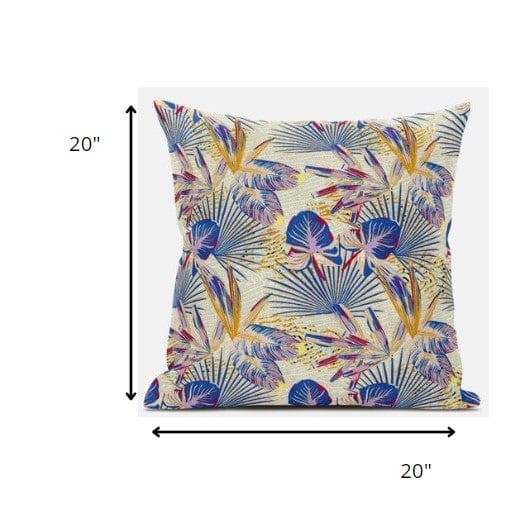 18” Blue Cream Tropical Zippered Suede Throw Pillow