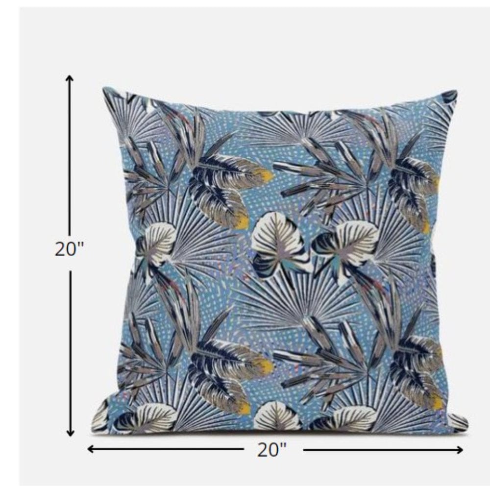 18” Gray Blue Tropical Zippered Suede Throw Pillow