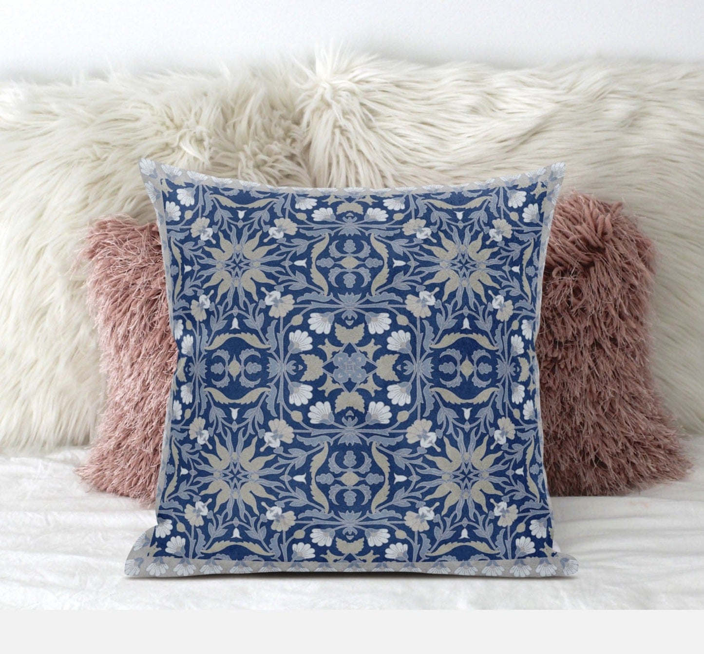 18” Blue Gray Paisley Zippered Suede Throw Pillow