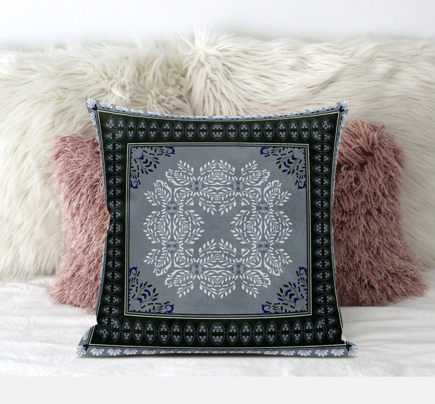 20" X 20" Gray Green Pink Geometric Zippered Suede Throw Pillow