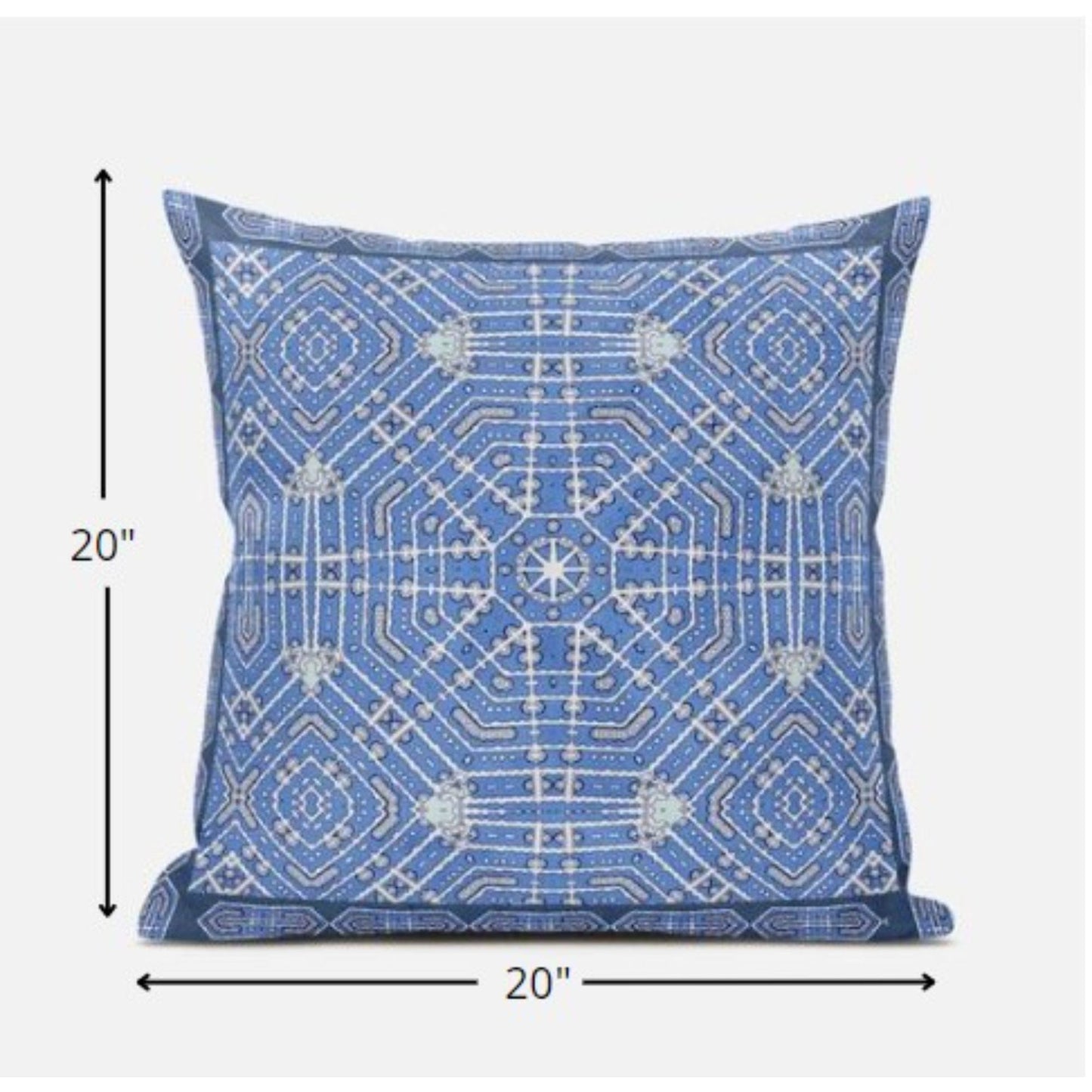 18” Blue White Geostar Zippered Suede Throw Pillow