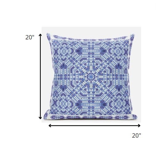 18” Cyan Blue Geostar Zippered Suede Throw Pillow