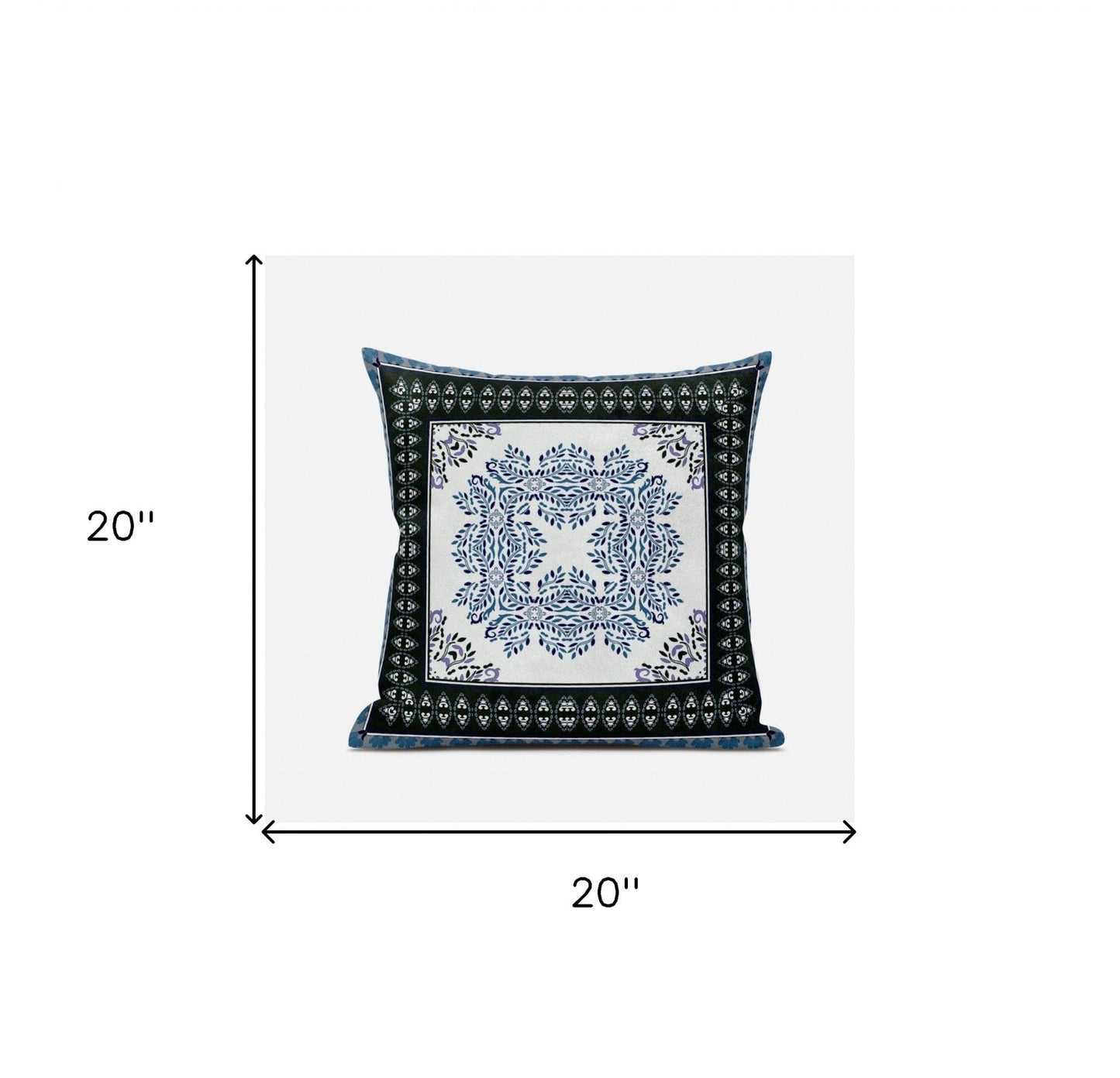 18" X 18" Black Ivory Blue Geometric Blown Seam Suede Throw Pillow