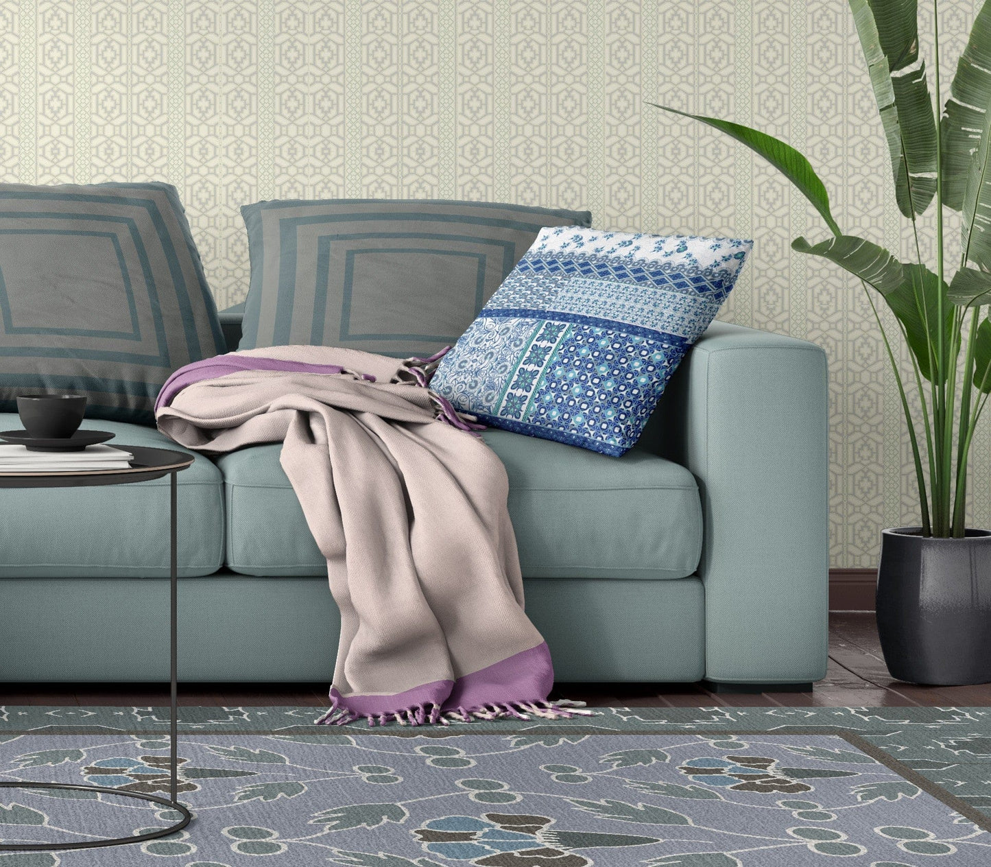 18” Blue White Patch Zippered Suede Throw Pillow