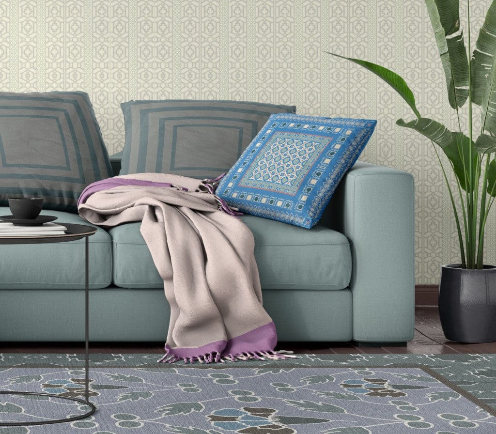 20" X 20" Blue And Pink Floral Zippered Suede Throw Pillow