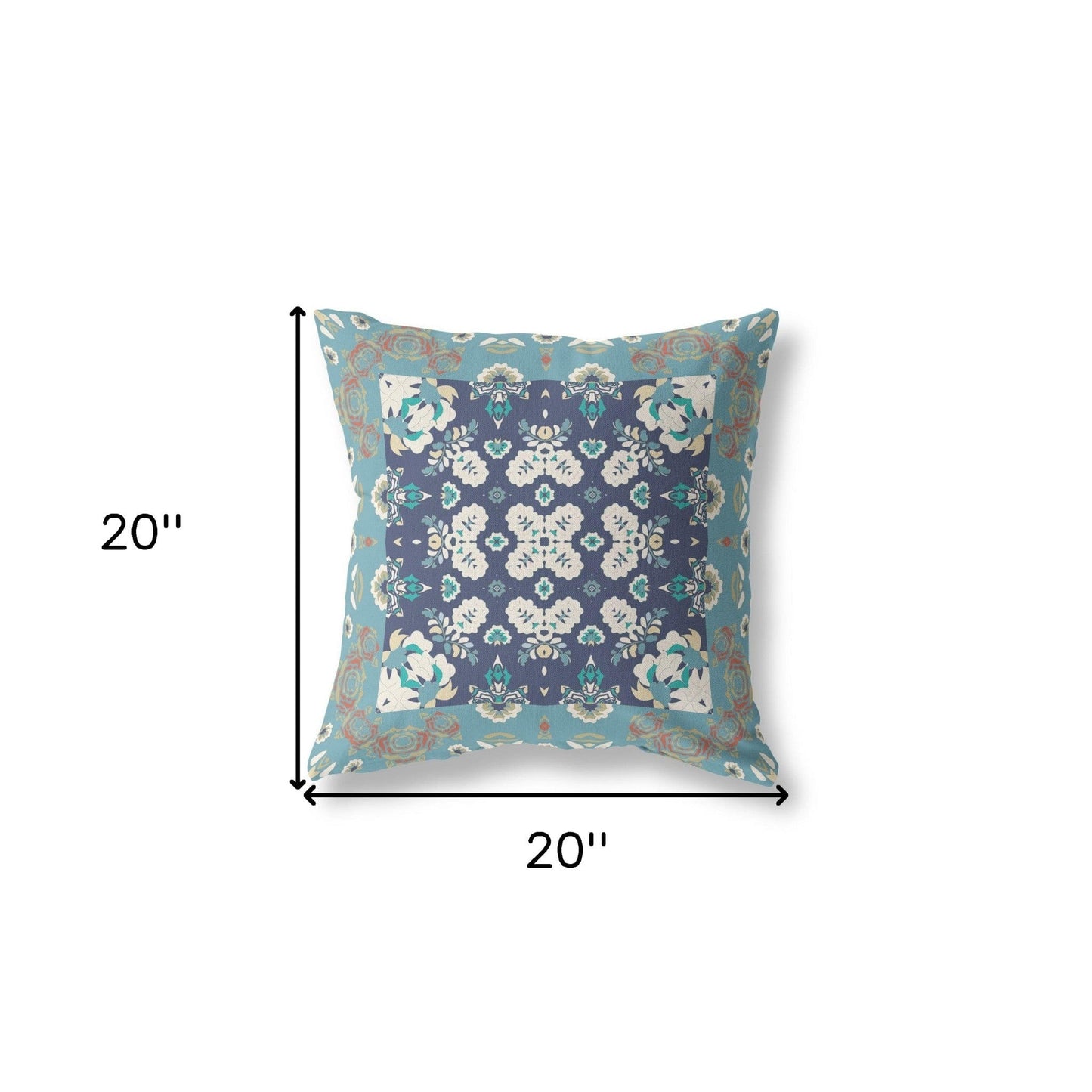 18" X 18" Gray And Blue Floral Zippered Suede Throw Pillow