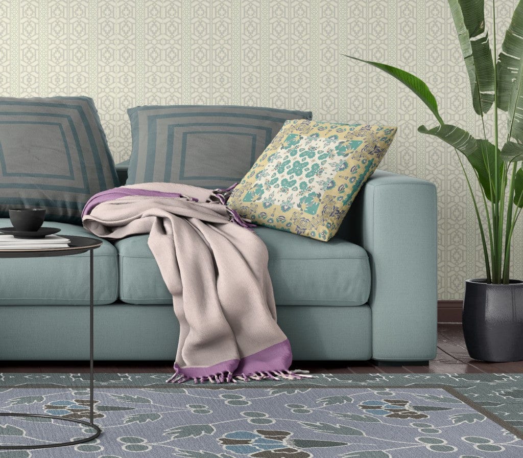 18" X 18" Yellow And White Floral Zippered Suede Throw Pillow