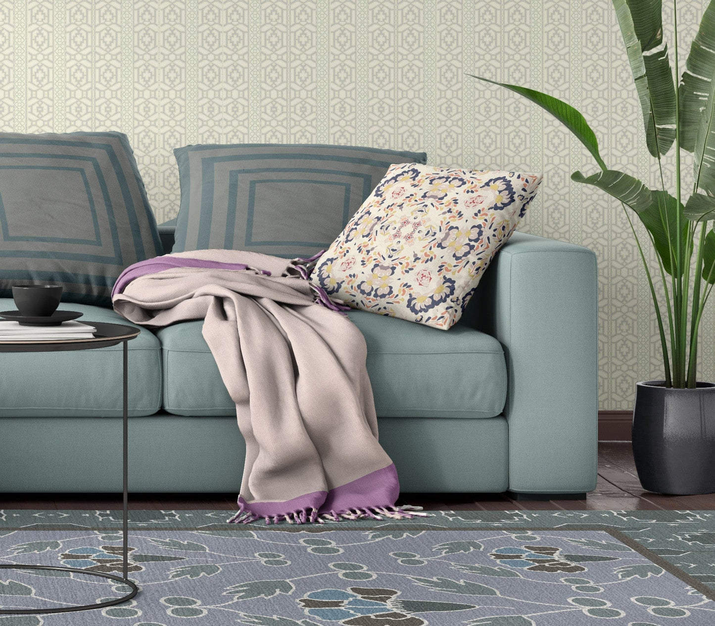 16" X 16" White And Blue Abstract Zippered Suede Throw Pillow