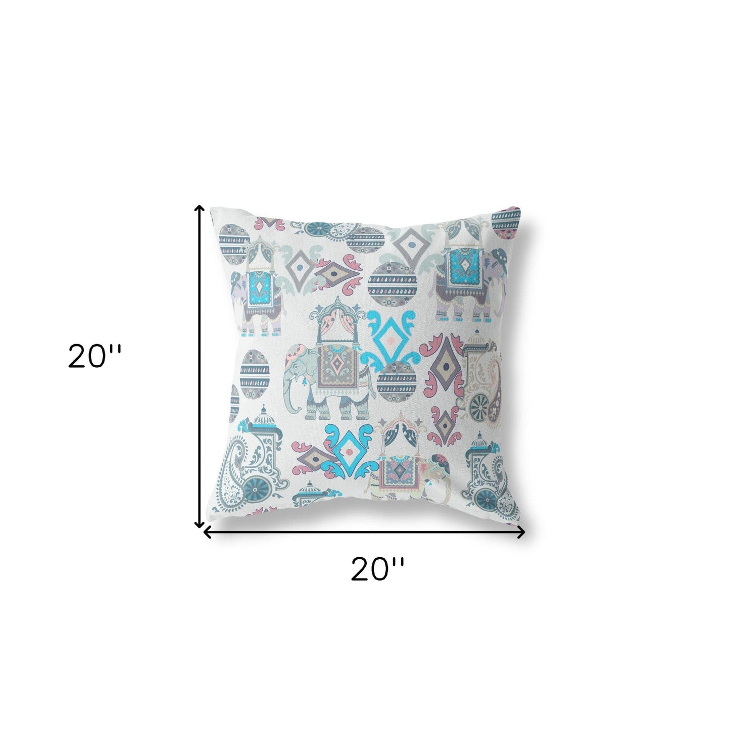 18" X 18" Beige And Blue Paisley Blown Seam Suede Throw Pillow