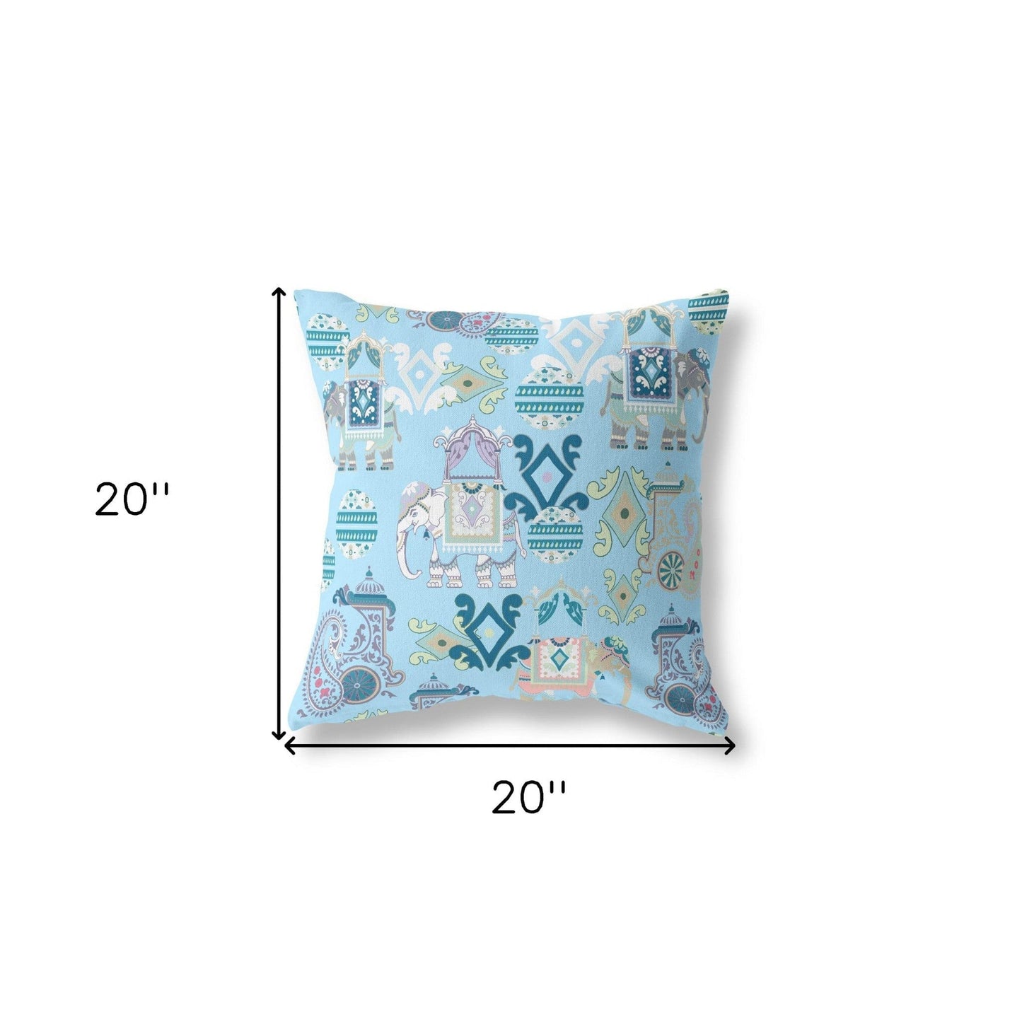 18" X 18" Sky Blue And White Paisley Blown Seam Suede Throw Pillow