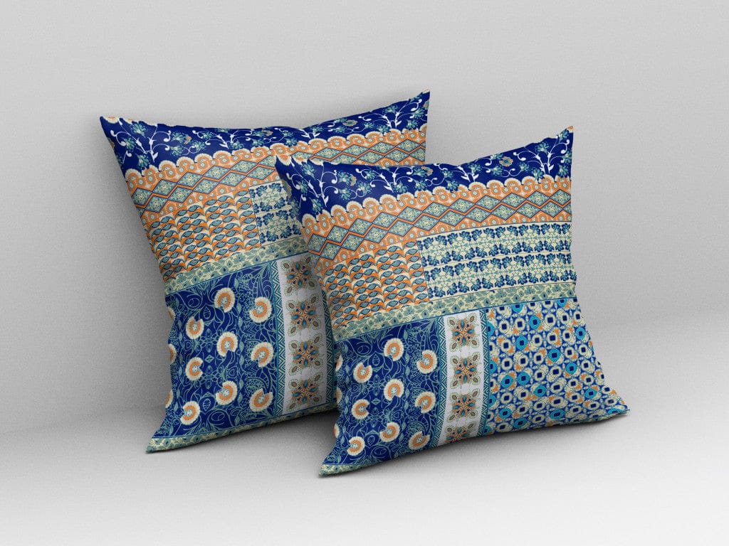 16” Navy Orange Patch Blown & Closed Suede Throw Pillow