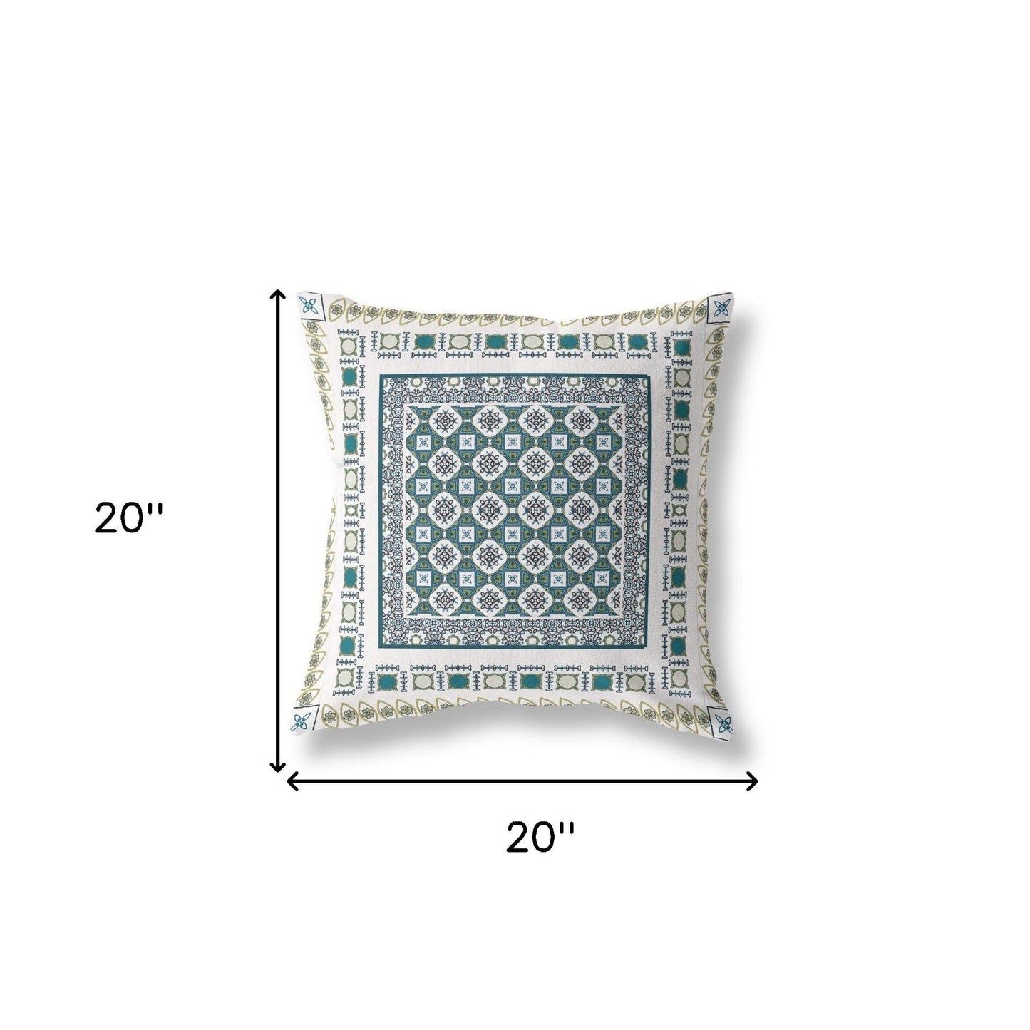 18" X 18" White And Green Floral Blown Seam Suede Throw Pillow